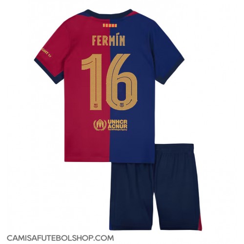 Camisa de time de futebol Barcelona Fermin Lopez #16 Replicas 1º Equipamento Infantil 2024-25 Manga Curta (+ Calças curtas)